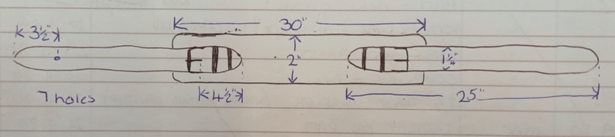  An example of a basic drawing on lined paper with basic measurements to show that drawings do not need to be perfect.